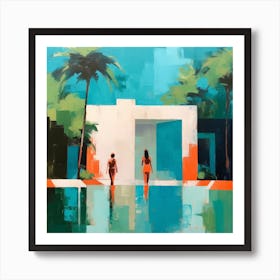 Two People At The Pool Art Print