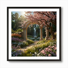 Cherry Blossoms In The Garden Art Print