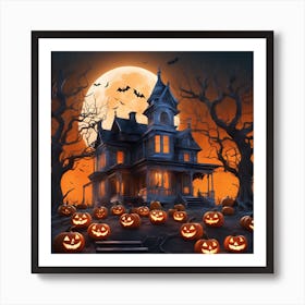 Halloween House With Pumpkins 10 Art Print