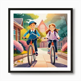 School Children Riding Bicycles Art Print