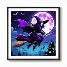 Witch Flying On Broom 1 Art Print