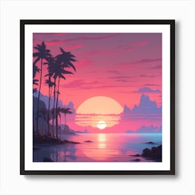 Sunset With Palm Trees Art Print