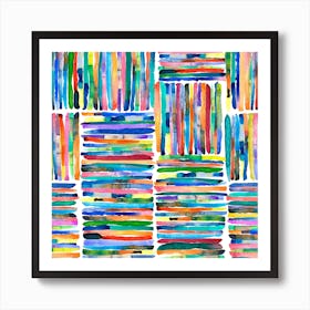Watercolor Colorful Handpainted Stripes Square Art Print