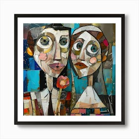 Cubist Courtship: Harmony in Fragments Art Print