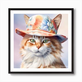 Boho Cat In A Hat Art Print