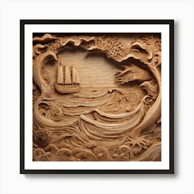 255235 Wooden Sculpture Of A Seascape, With Waves, Boats, Xl 1024 V1 0 Art Print