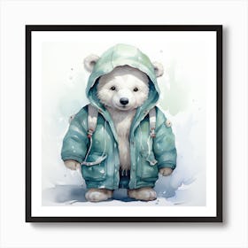 Watercolour Cartoon Polar Bear In A Hoodie 3 Art Print