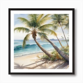 Palm Tree In Sea Oo Watercolor Art Print