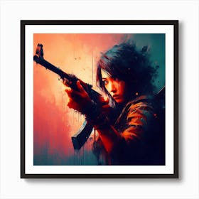 Girl With A Gun Art Print