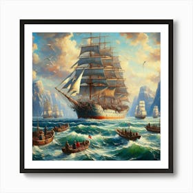 Sailing Ship In The Ocean 1 Art Print