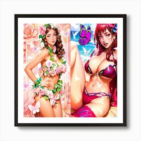 Two Anime Girls In Bikinis 3 Art Print