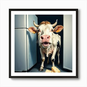 Cow In The Fridge 1 Art Print