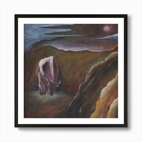 Cow In Mountains - figurative classical old master style painting square landscape Art Print