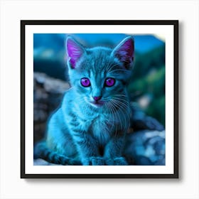 Blue Kitten With Purple Eyes Art Print