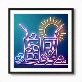 Neon Iced Drinks Art Print