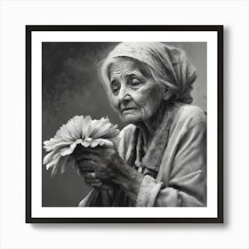 Old Woman Holding Flower 1 Art Print