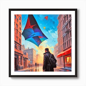Kite Flying In The City Art Print