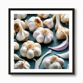 Garlic Cloves On Green Background Art Print