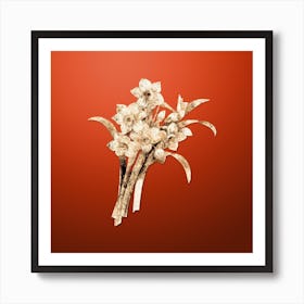 Gold Botanical Chinese Sacred Lily on Tomato Red n.3387 Art Print