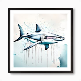 Shark Watercolor Dripping Art Print