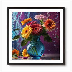 Flowers In A Blue Vase 2 Art Print