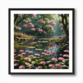 Pink Lotus Pond Art Print