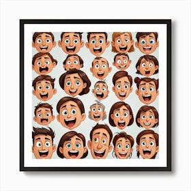 Cartoon Faces Set 1 Art Print