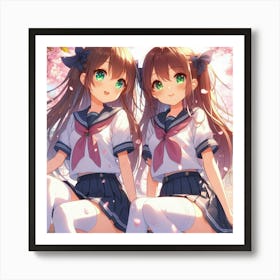 Two Girls In School Uniforms 1 Art Print