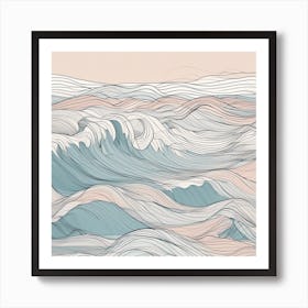 Minimalism Masterpiece, Trace In Waves + Fine Gritty Texture + Complementary Pastel Scale + Abstract Art Print