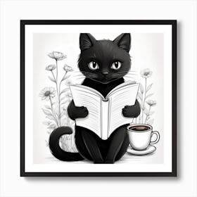 Black Cat Reading A Book Art Print