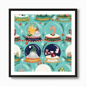 Christmas Snow Globe Blue Art Print