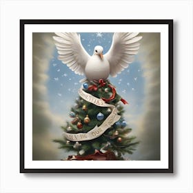 Dove On Christmas Tree Art Print