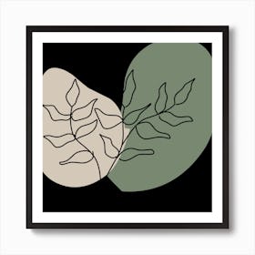 Two Leaves On A Black Background Art Print