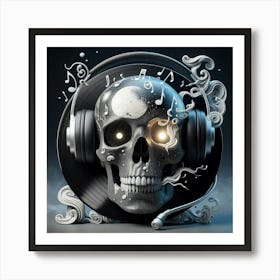 Skull With Headphones 7 Art Print