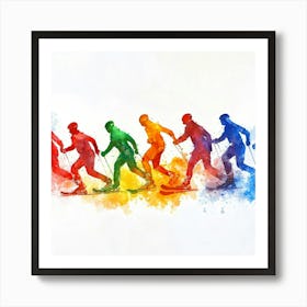 Rainbow Skiers Art Print