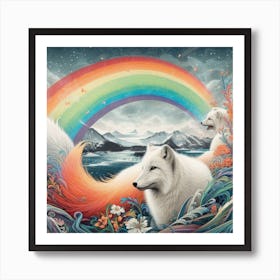 Rainbow Foxes Art Print