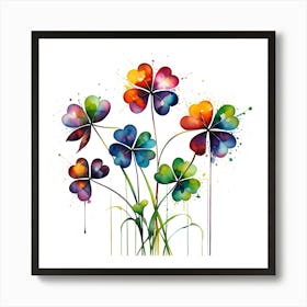 Clover Plant Silhouette Of A Clover Plant Created From Abstract Multi Colored Shapes White Ba(7) Art Print