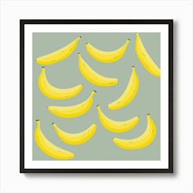 Yellow Bananas on Sage Green Background Art Print