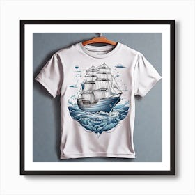 Sailing Ship In The Sea T - Shirt Design Art Print