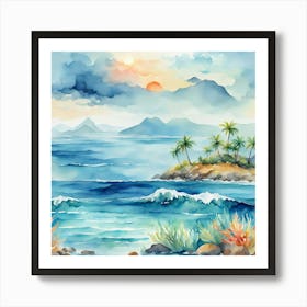 Oceanlandscapewatercolor Art Print