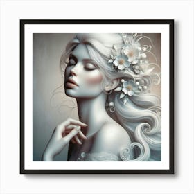 White Woman With Flowers Art Print