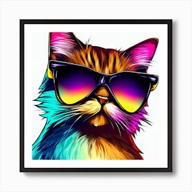 Groovy Cat In Sunglasses Art Print