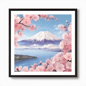 Mountain With Cherry Blossom Art Print