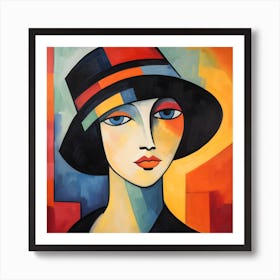 Abstract Portrait of Woman In A Hat Art Print