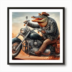 Alligator On A Motorcycle 4 Art Print