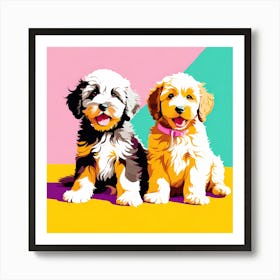 Portuguese Water Dog Pups, This Contemporary art brings POP Art and Flat Vector Art Together, Colorful Art, Animal Art, Home Decor, Kids Room Decor, Puppy Bank - 134th Art Print