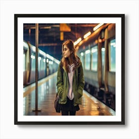 Leonardo Diffusion Xl A Girl Standing On Railway Station Leavi 0 (1) Art Print