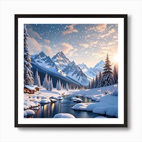 Snowy Mountain Scene Art Print