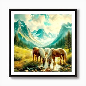 Horses In The Mountains Art Print