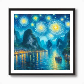 Starry Night In Ha Long Bay V3 Art Print